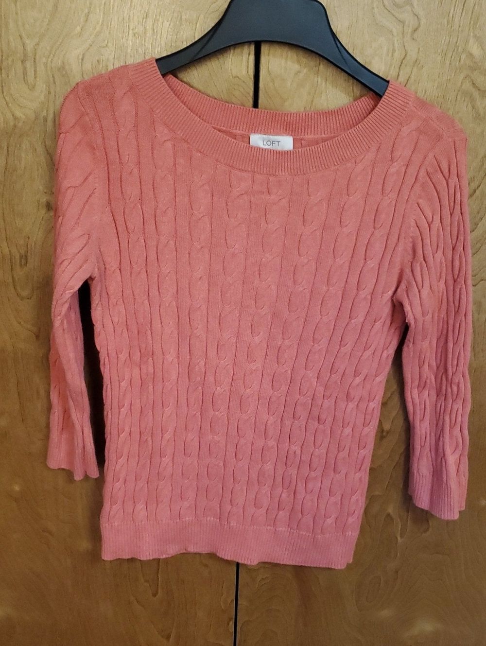 LOFT Coral Cable-Detail Scoopneck Sweater Size L